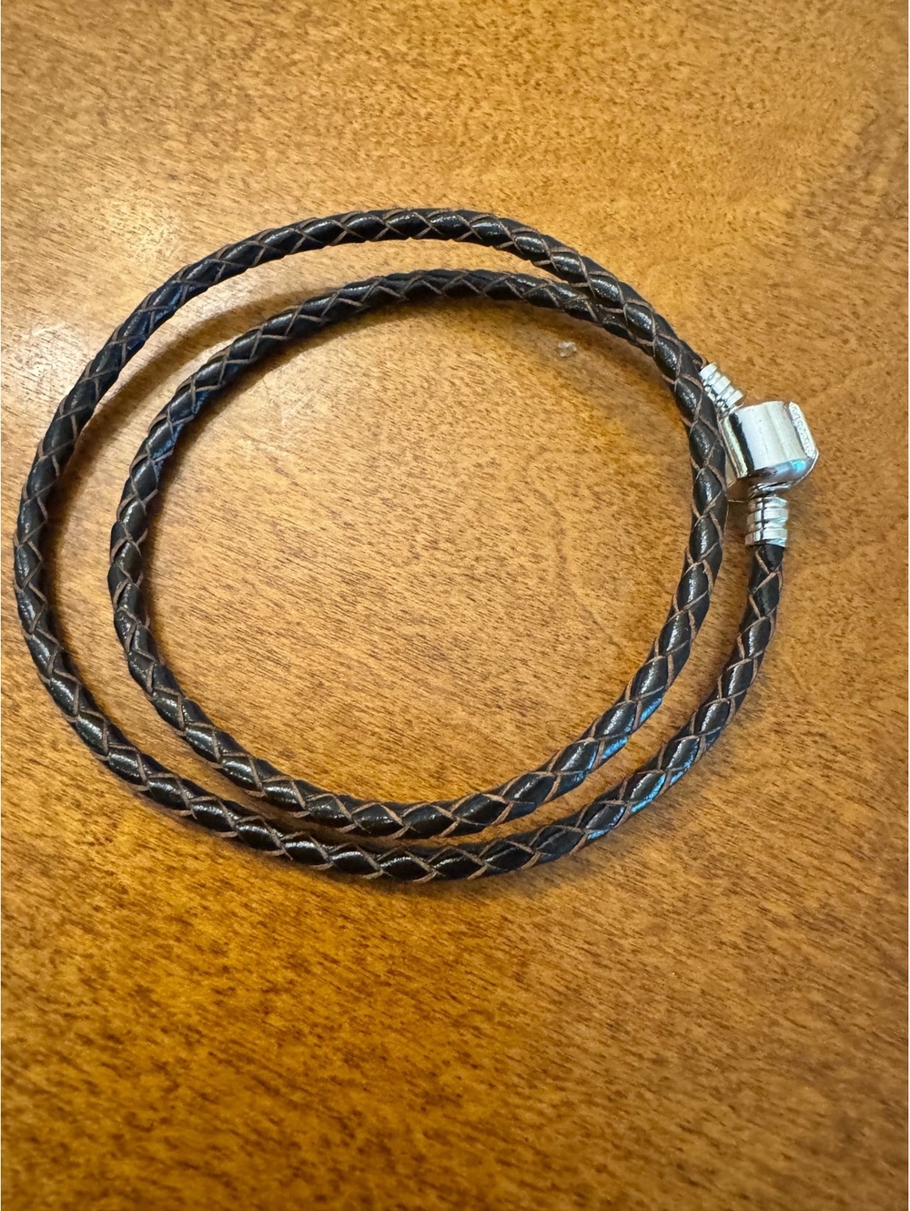Brown Braided Leather Bracelet with Silver Clasp 338